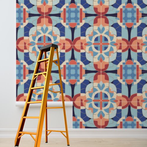 Peel Stick Blue Orange Geometric Tiles Pattern  Wallpaper