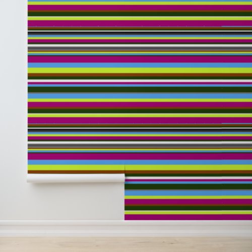 Peel Stick Green Purple Blue Black Stripes Pattern Wallpaper