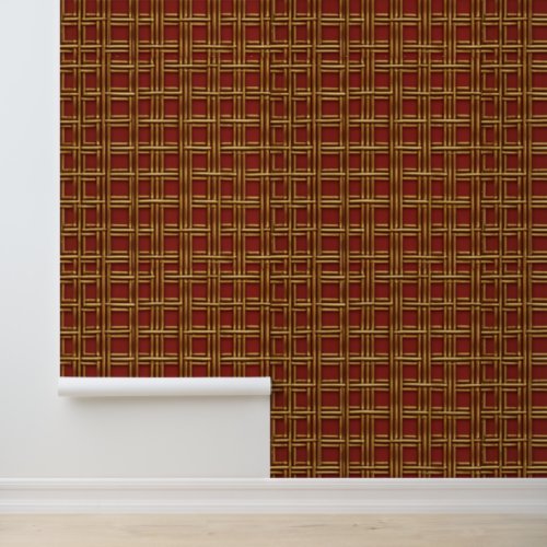 Peel Stick Red Gold Metal Grid Pattern Geometric  Wallpaper