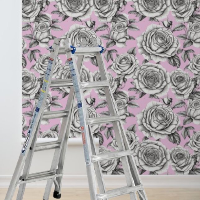 Peel Stick Roses on Pink Background Geometric Wallpaper (Peel Stick Roses on Pink Background Geometric Wallpaper)