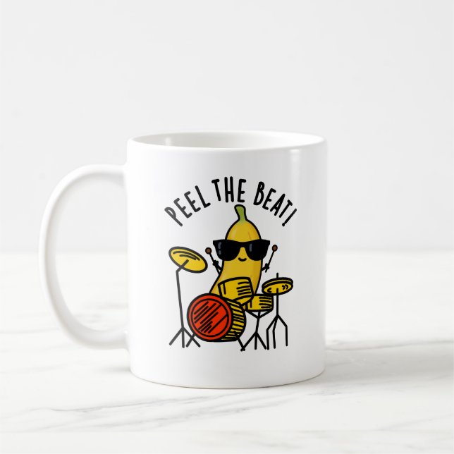 Peel The Beat Funny Banana Drummer Pun Coffee Mug (Left)