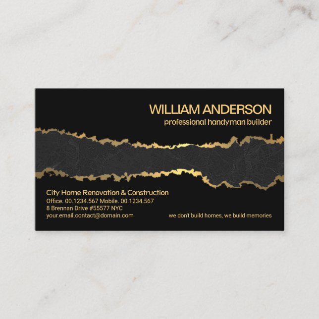 Peeling Gold Wallpaper Black Marble Grunge Builder Business Card (Front)