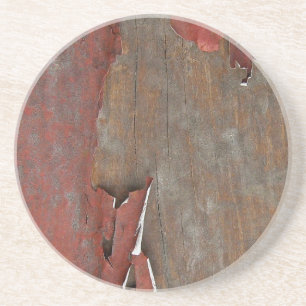 Peeling Red Paint on Old Barn Wood Drink Coaster