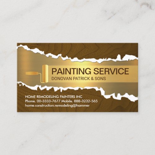 Peeling Wood Panel Gold Brush Painting Business Card