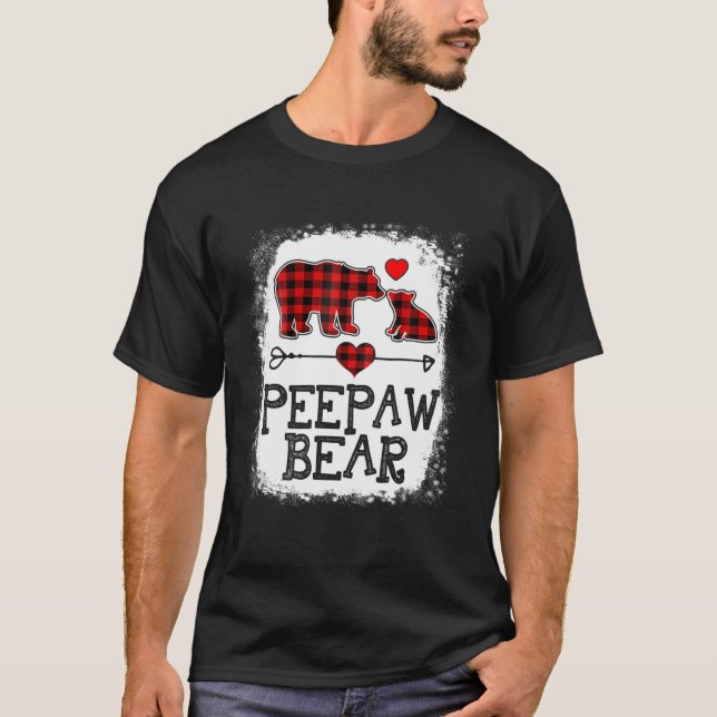 Peepaw Bear Christmas Pajama Red Plaid Buffalo Fam T-Shirt (Front)