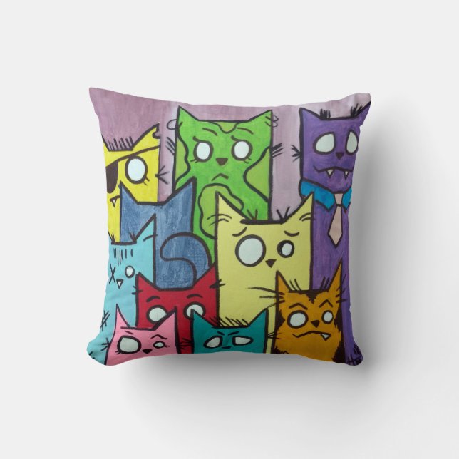 Peepers Cat Family Throw Pillow (Front)