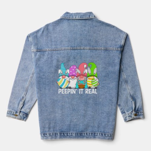 Peepin It Real Easter Bunnies Bunny Gnome Easter H Denim Jacket