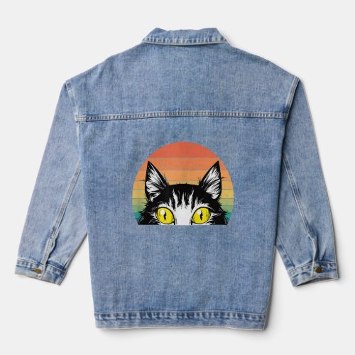 Peeping Cat  Fun Retro Style Cat    Denim Jacket