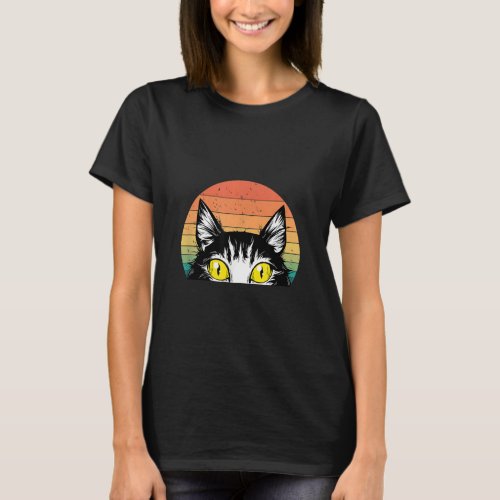Peeping Cat  Fun Retro Style Cat    T_Shirt