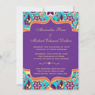 Peerless Paisley Orange & Aqua Wedding Invitation