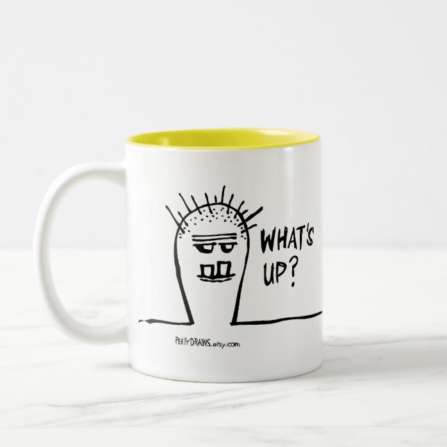 Peety Draws - What's Up? Two-Tone Coffee Mug (Left)