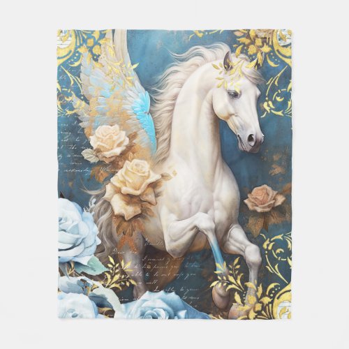 Pegasus and Blue Roses Fleece Blanket