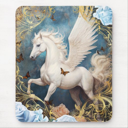 Pegasus and Blue Roses Mouse Pad
