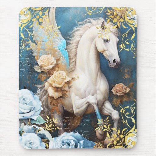 Pegasus and Blue Roses Mouse Pad