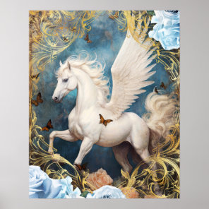 Pegasus and Blue Roses Poster