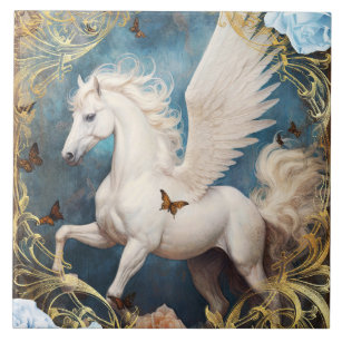 Pegasus and Ornate Damask Ceramic Tile