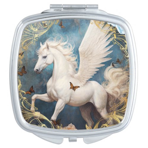 Pegasus and Ornate Damask Compact Mirror