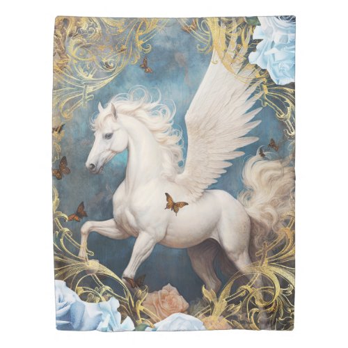 Pegasus and Ornate Damask Duvet Cover
