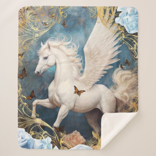 Pegasus and Ornate Damask Sherpa Blanket