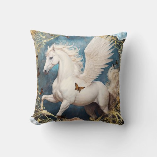 Pegasus and Ornate Damask Throw Pillow