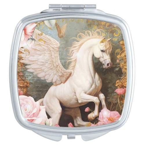 Pegasus and Pink Roses Compact Mirror