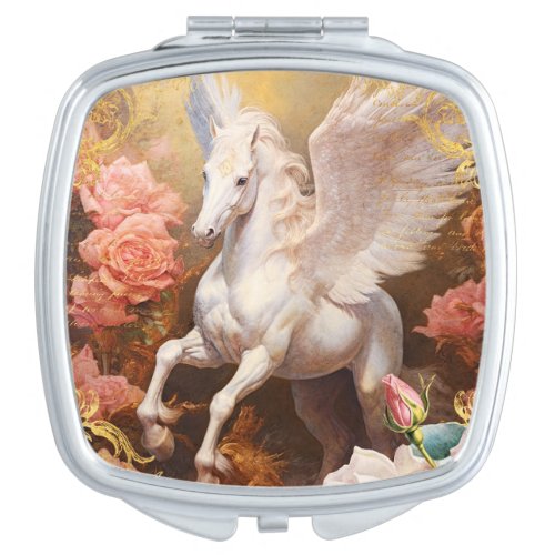 Pegasus and Pink Roses Compact Mirror