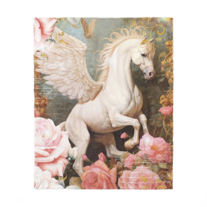 Pegasus and Pink Roses Fleece Blanket