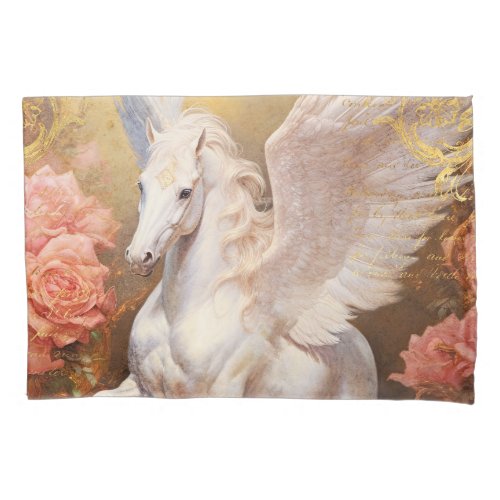 Pegasus and Pink Roses Pillow Case