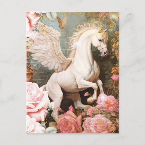 Pegasus and Pink Roses Postcard