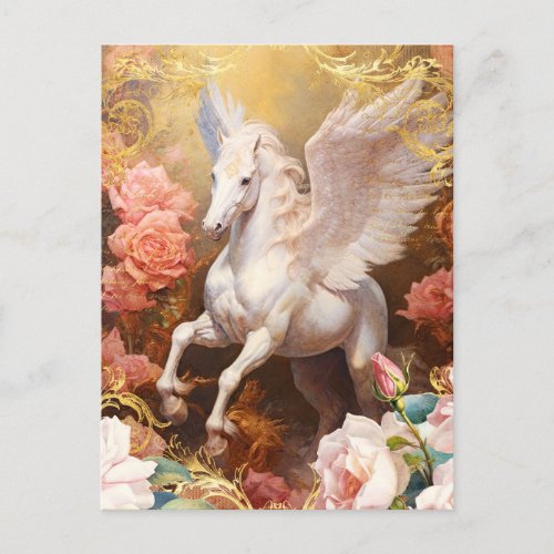 Pegasus and Pink Roses Postcard