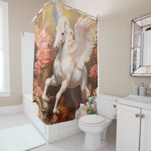 Pegasus and Pink Roses Shower Curtain