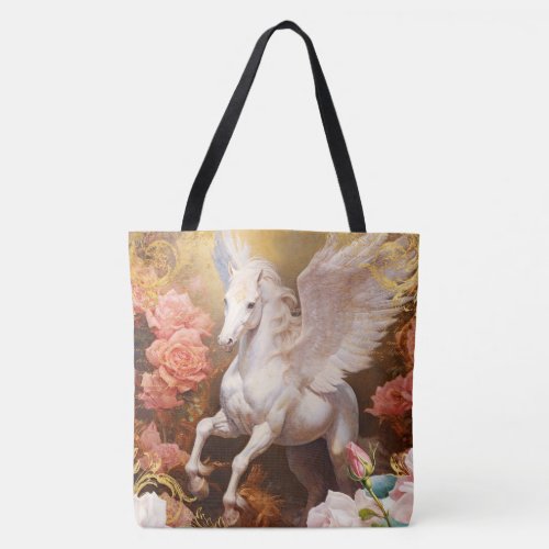 Pegasus and Pink Roses Tote Bag