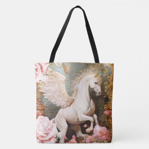 Pegasus and Pink Roses Tote Bag