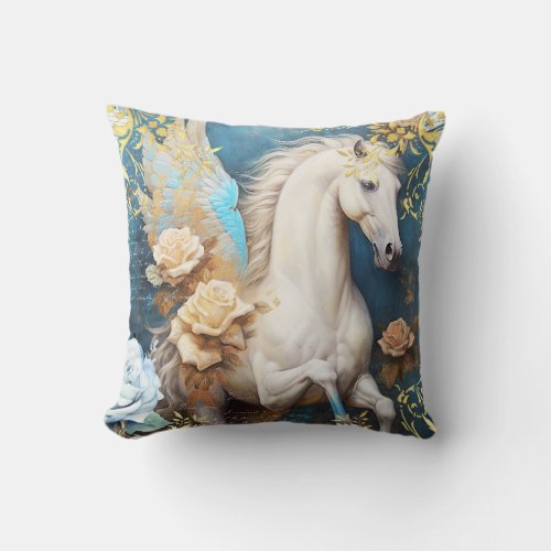 Pegasus and Roses Throw Pillow