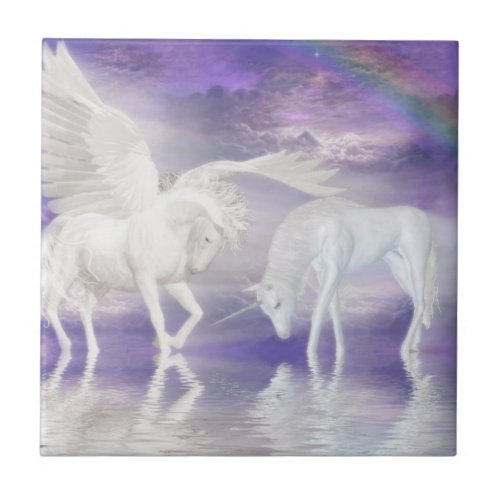 Pegasus and unicorn ceramic tile