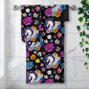 Pegasus Black Floral Bath Towel Set