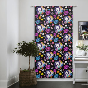 Pegasus Black Floral Blackout Curtains