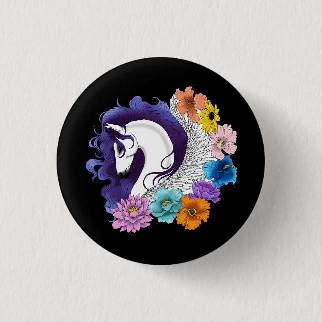 Pegasus Black Floral Button (Front)