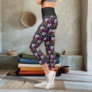 Pegasus Black Floral Capri Leggings