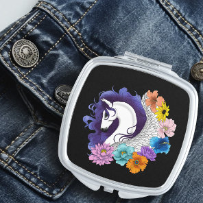 Pegasus Black Floral Compact Mirror