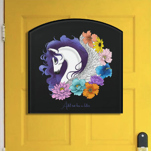 Pegasus Black Floral Door Sign