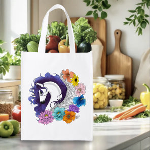 Pegasus Black Floral Grocery Bag