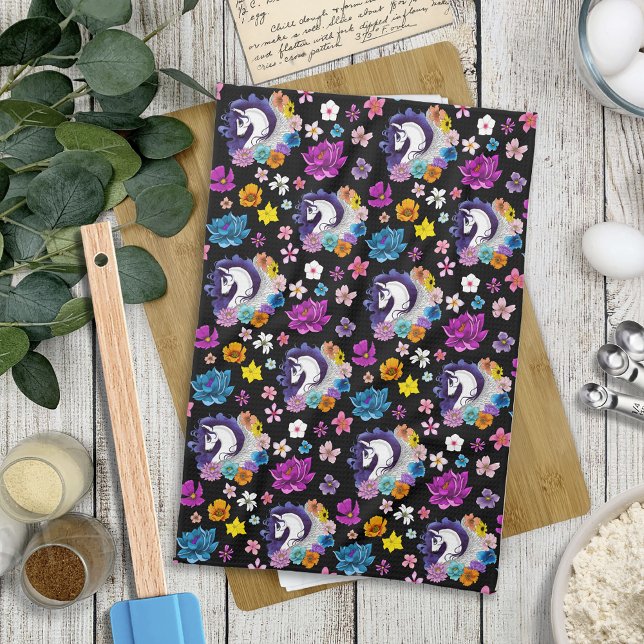 Pegasus Black Floral Kitchen Towel (Creator Uploaded)