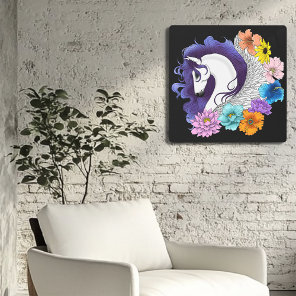 Pegasus Black Floral Metal Print