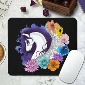 Pegasus Black Floral Mouse Pad