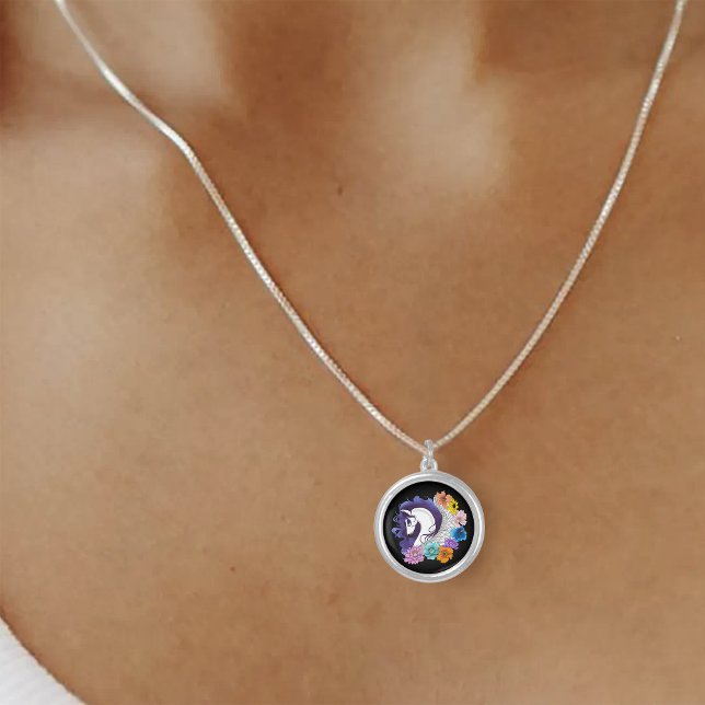 Pegasus Black Floral Silver Plated Necklace (Creator Uploaded)