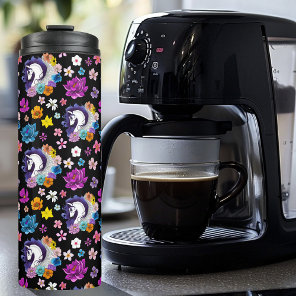 Pegasus Black Floral Thermal Tumbler