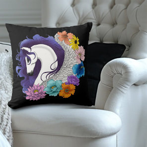 Pegasus Black Floral Throw Pillow