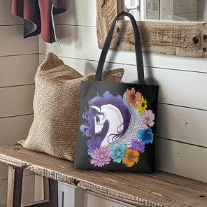 Pegasus Black Floral Tote Bag