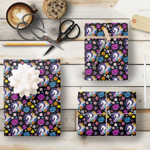 Pegasus Black Floral Wrapping Paper Sheets